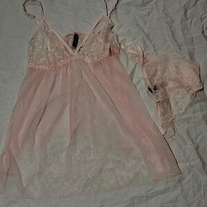 Adore Me Prime Rose 2 Pc Set Babydoll Cami And Panties NWT Pink Sheer Lace SZ.L